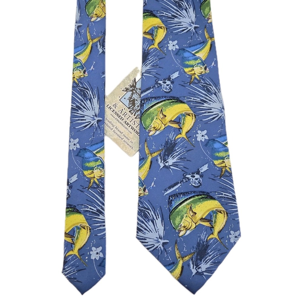 Mahi Mahi Tie John Q Wright Tropical Dorado Fishing Blue Tie